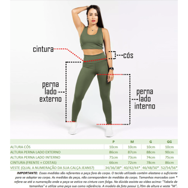 Calça Legging EMANA Cós Normal Verde Militar Fio Inteligente - Imagem 5