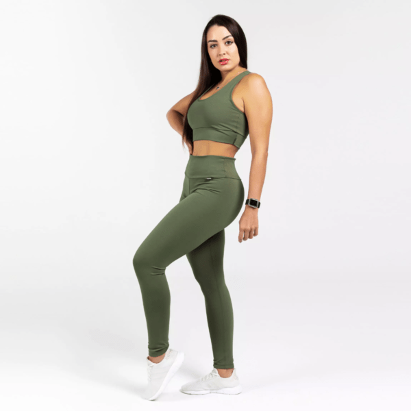Calça Legging EMANA Cós Normal Verde Militar Fio Inteligente - Imagem 4