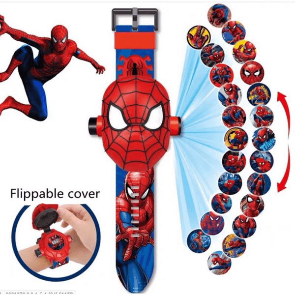 Relógio Infantil Homem Aranha 3D com Projetor de 24 Imagens