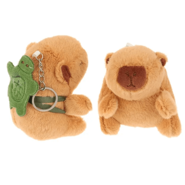 Chaveiro de Pelúcia Adorável- Capivara com Mochila de Tartaruga