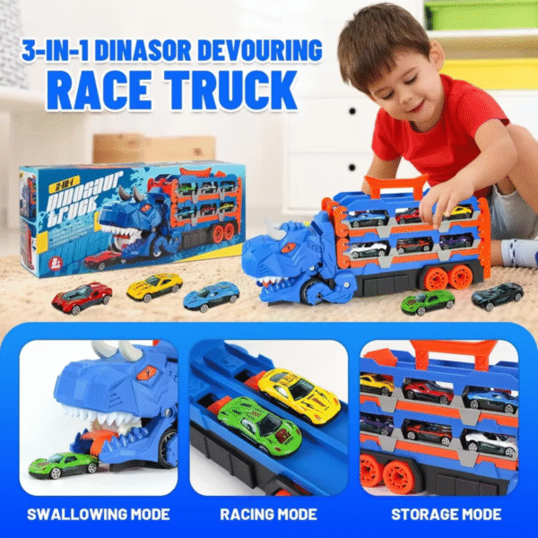 Brinquedo Caminhão Cegonha T-Rex Pista- com 12 Carrinhos - Imagem 5