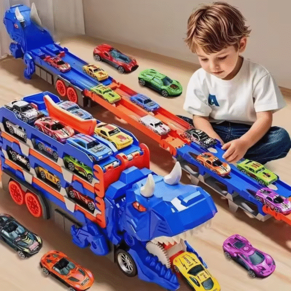 Brinquedo Caminhão Cegonha T-Rex Pista- com 12 Carrinhos - Imagem 3